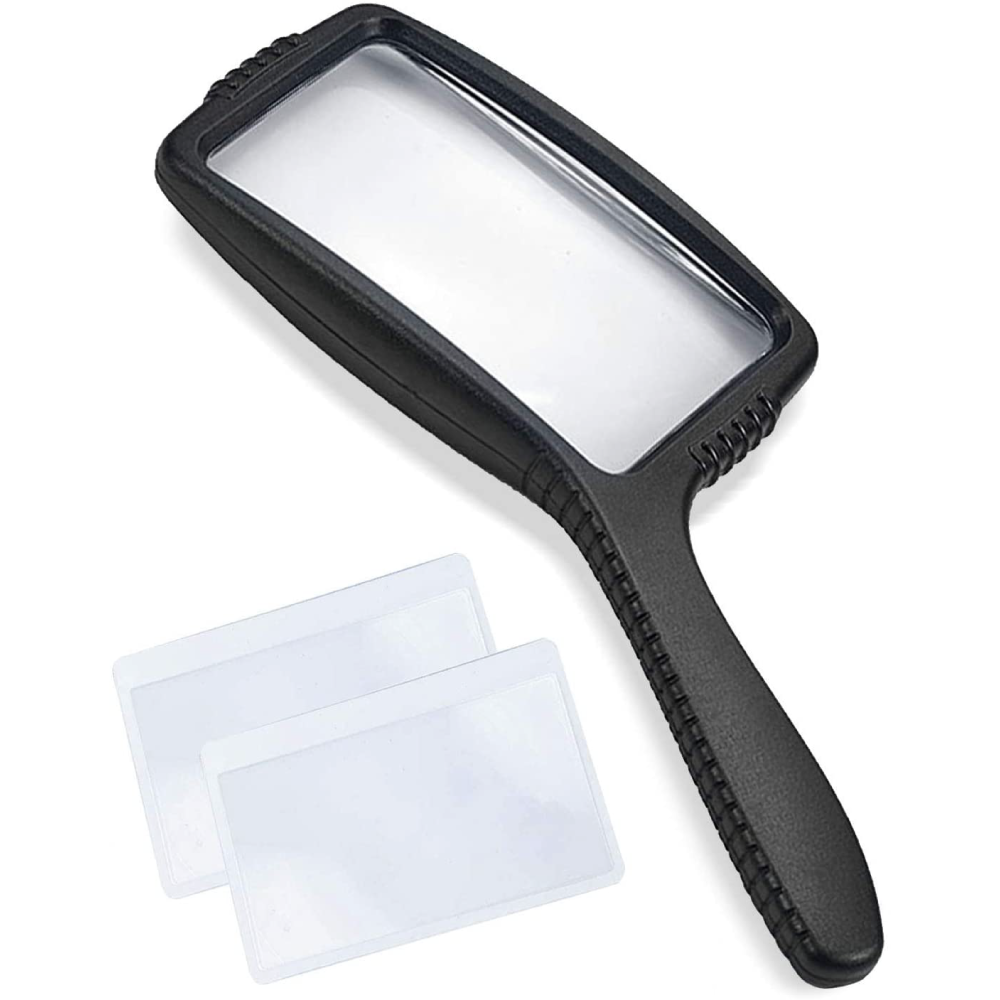 長方形ハンドルーペ 3倍率 手持ち 老眼 拡大鏡 小型 虫眼鏡 高倍率 携帯 カードレンズ 宝石 コンパクト 読書 新聞 1616.