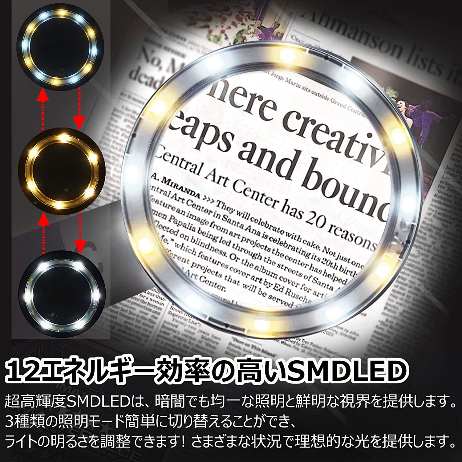 10倍高倍率 手持ちルーペ 3段階照明 LEDライト付き ハンドヘルド 拡大鏡 拡大レンズ デスクルーペ 電池 宝石 プレゼント 1812.