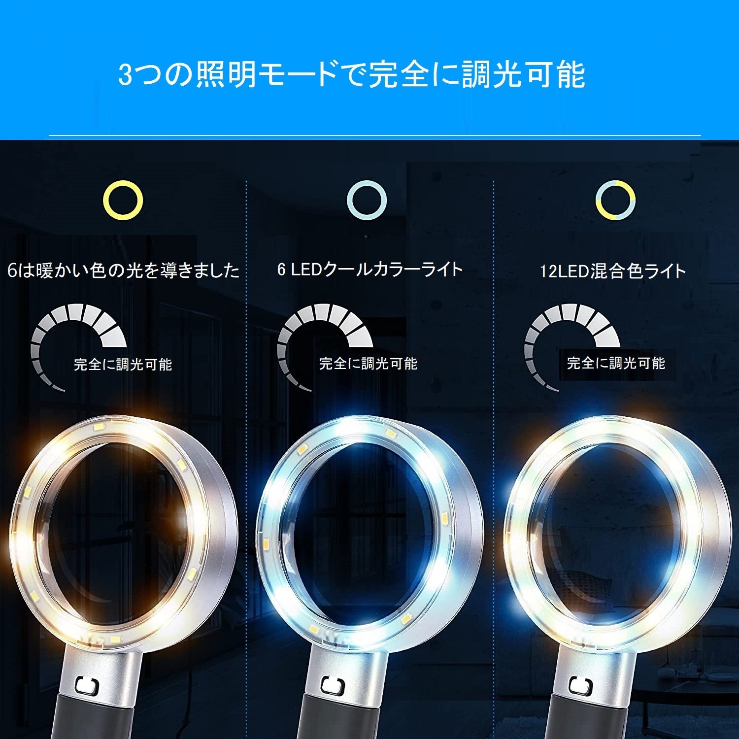 10倍高倍率 手持ちルーペ 3段階照明 LEDライト付き ハンドヘルド 拡大鏡 拡大レンズ デスクルーペ 電池 宝石 プレゼント 1812.