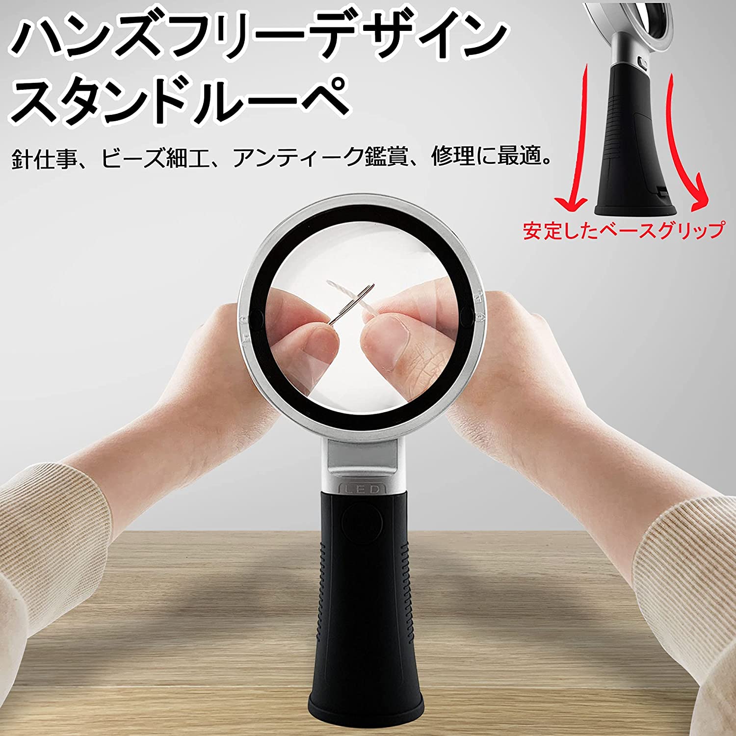 10倍高倍率 手持ちルーペ 3段階照明 LEDライト付き ハンドヘルド 拡大鏡 拡大レンズ デスクルーペ 電池 宝石 プレゼント 1812.