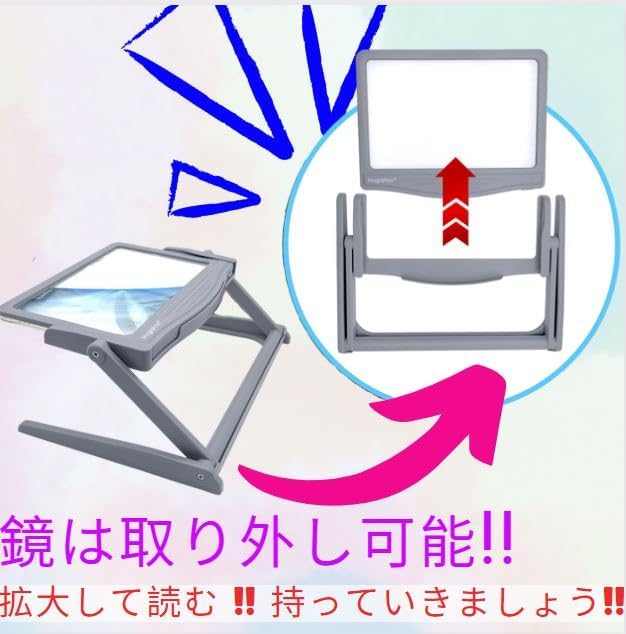 5倍率 大型LEDフルページ拡大鏡 折りたたみ式 スタンド付き 高倍率 読書用 メガネ 精密 作業 老眼鏡 高齢者 拡大鏡 1820STD.