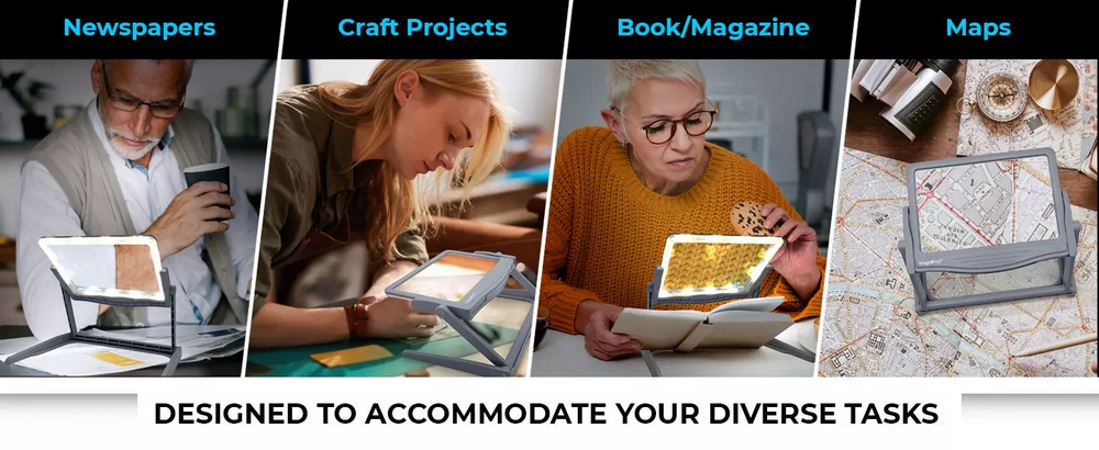 5倍率 大型LEDフルページ拡大鏡 折りたたみ式 スタンド付き 高倍率 読書用 メガネ 精密 作業 老眼鏡 高齢者 拡大鏡 1820STD.