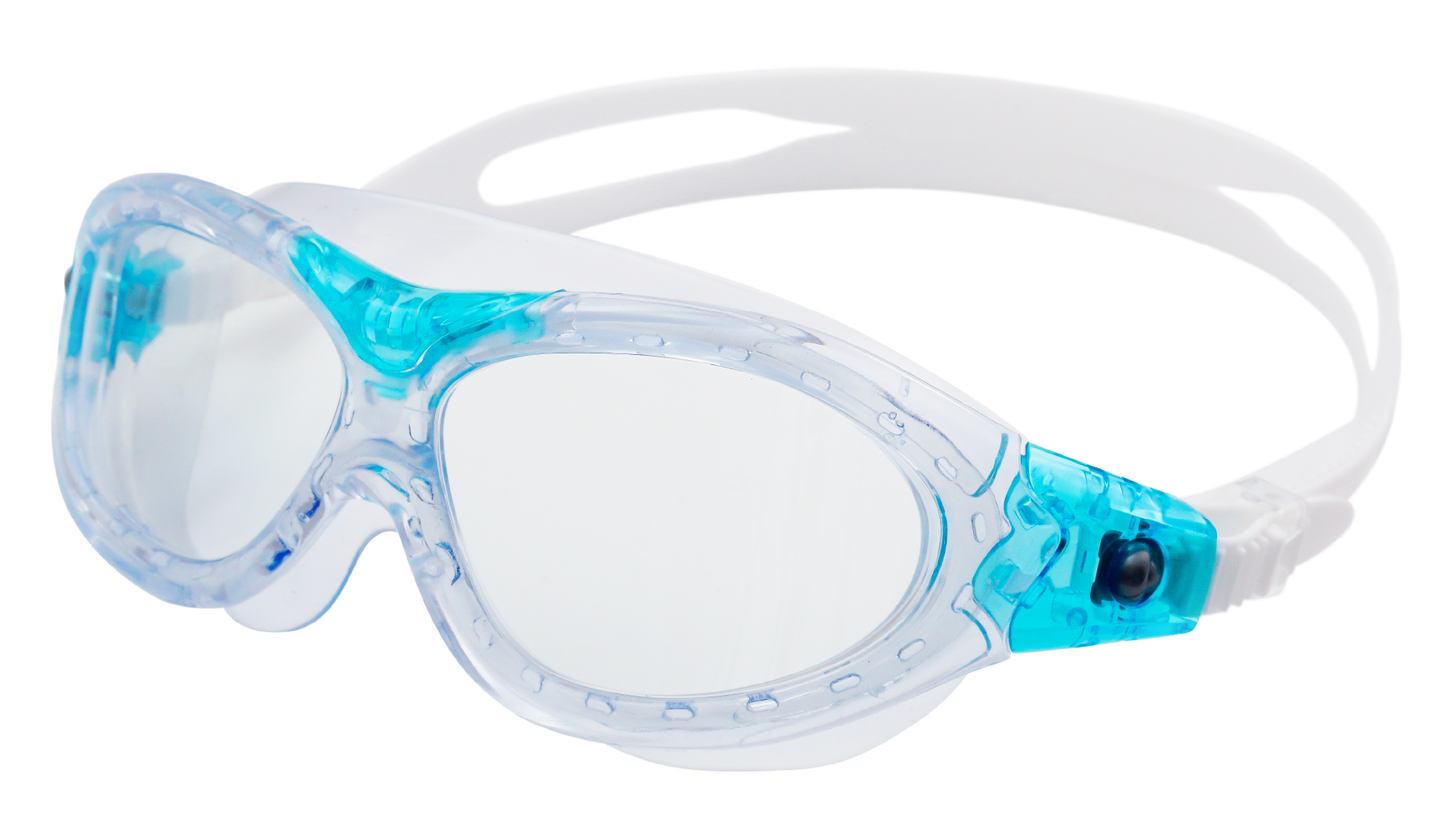SAEKO K7 子供用スイミングゴーグル クリアブルー 側面 透明フレーム ホワイトストラップ 調節可能