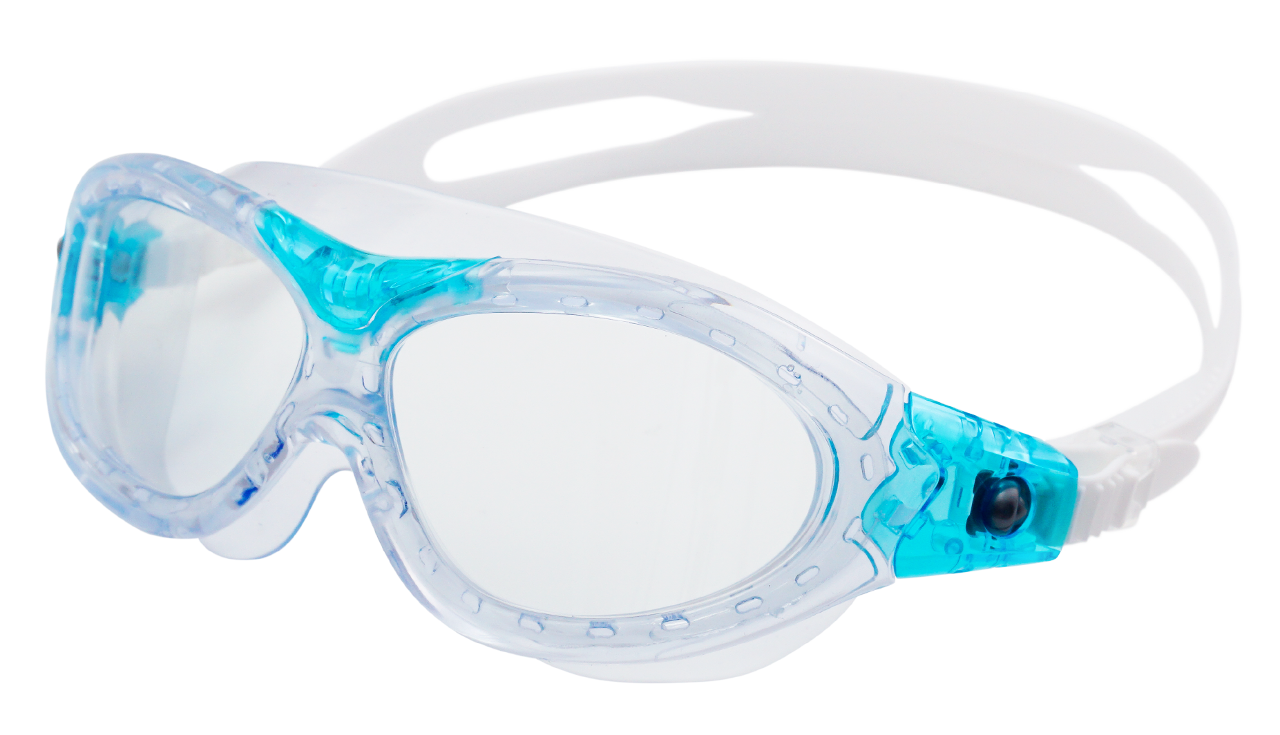 SAEKO K7 子供用スイミングゴーグル クリアブルー 側面 透明フレーム ホワイトストラップ 調節可能
