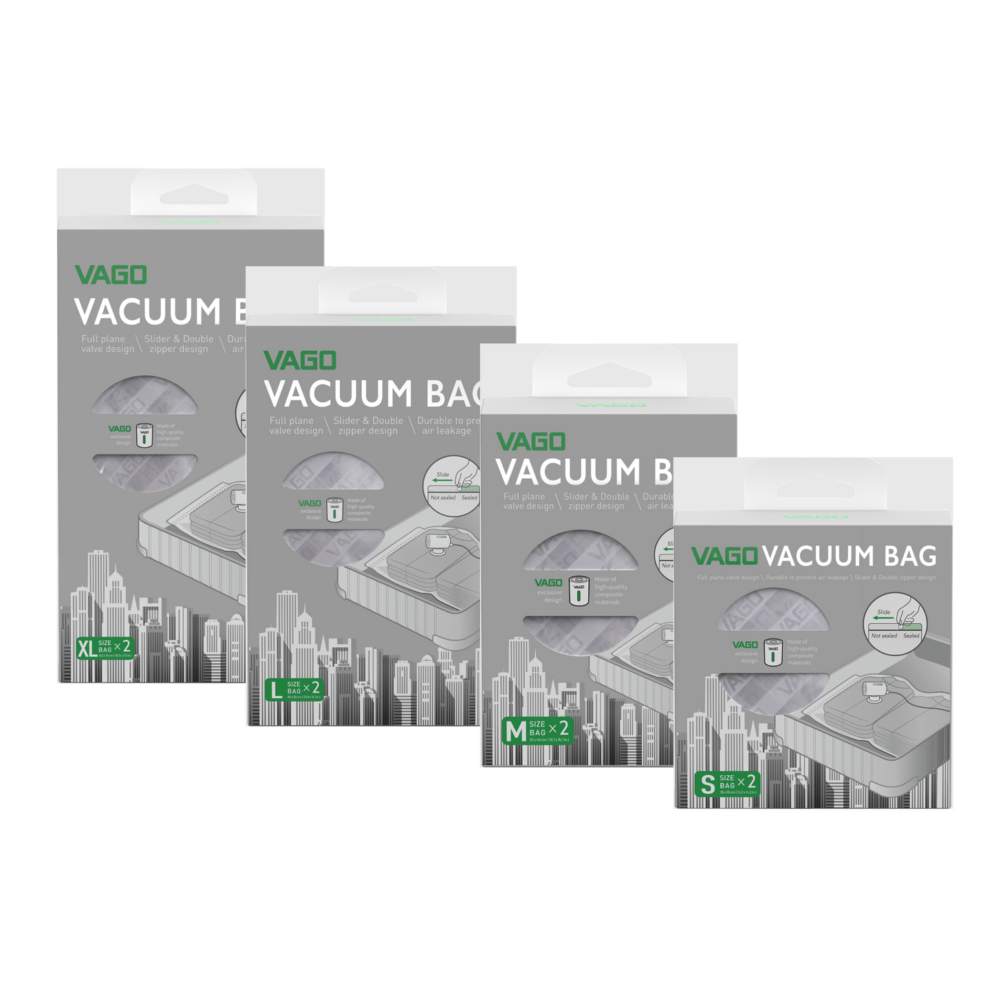 VAGO 真空圧縮袋 サイズ比較 XL L M S 2枚セット VAGO Z対応 旅行 収納 衣類圧縮
