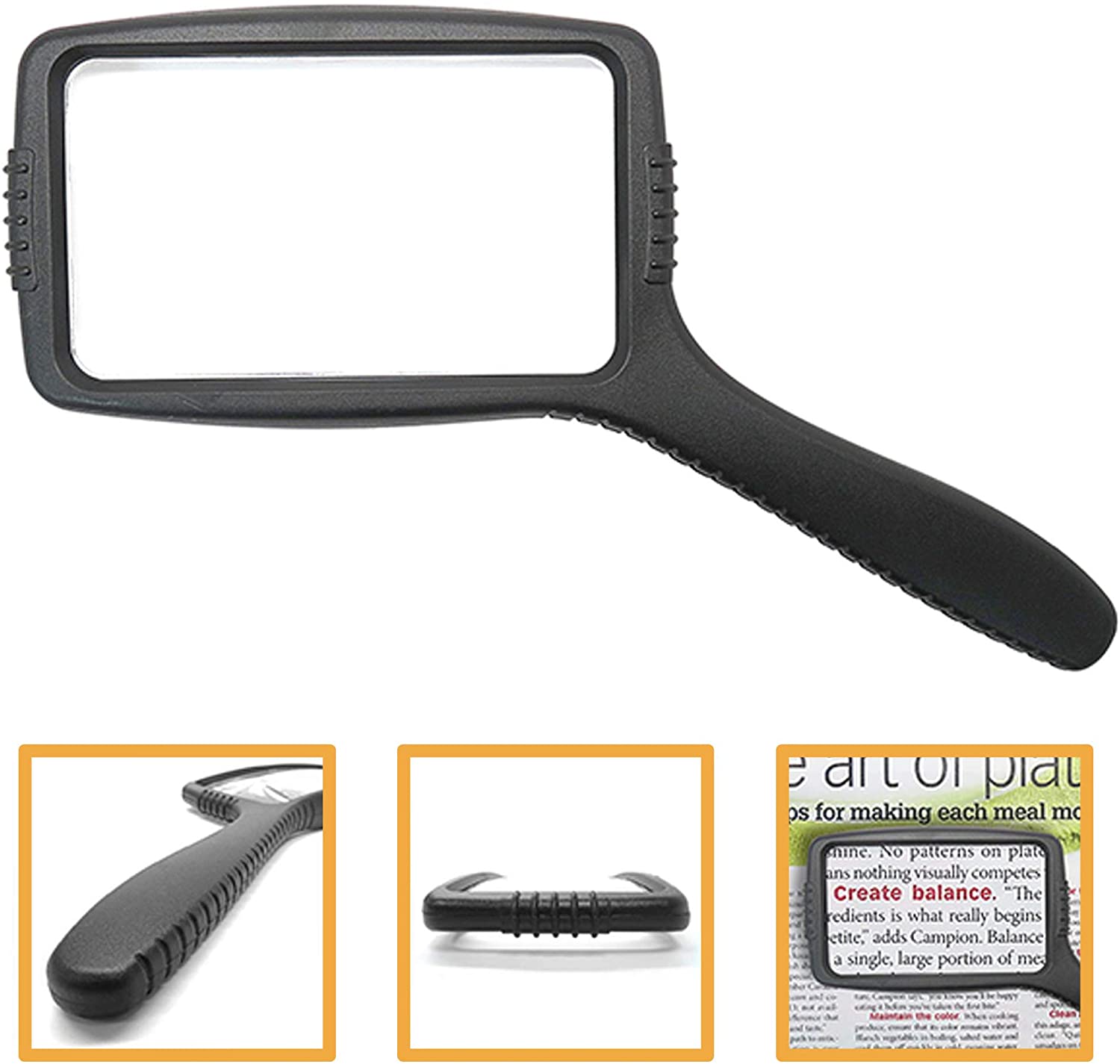 長方形ハンドルーペ 3倍率 手持ち 老眼 拡大鏡 小型 虫眼鏡 高倍率 携帯 カードレンズ 宝石 コンパクト 読書 新聞 1616.