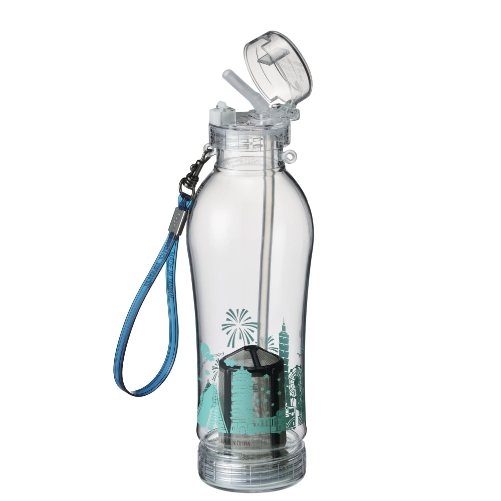 飄逸杯 トラベルバディ 水筒 <台湾イメージ> 580cc ストロー付き 茶こし付き 透明ボトル  ストラップ付き  持ち運び便利