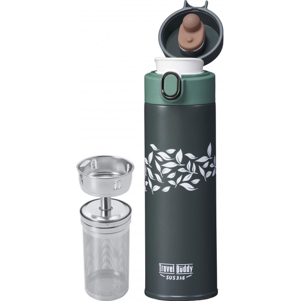 飄逸杯 トラベルバディ 断熱タンブラー  ワンタッチ 480cc 茶こし付き 本体 グリーン おしゃれ