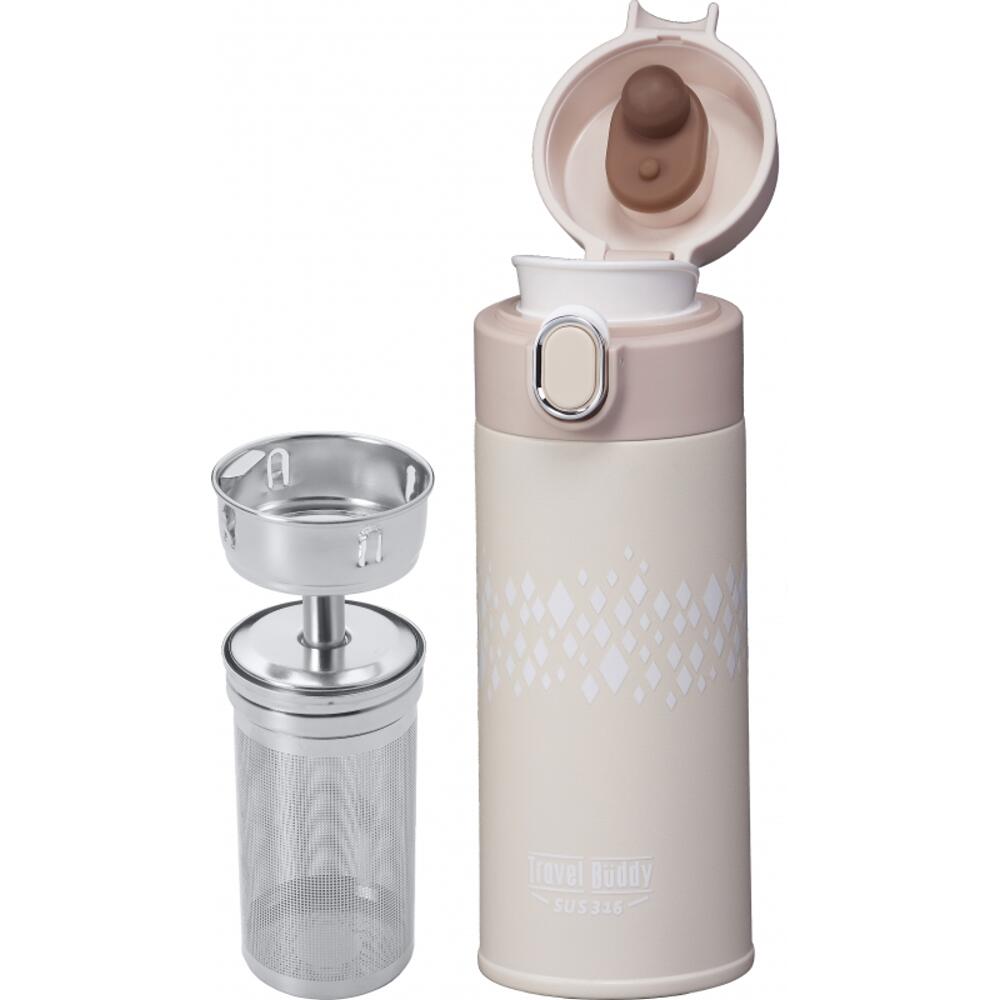 飄逸杯 トラベルバディ 断熱タンブラー ワンタッチ 350cc 茶こし付き 本体 ピンク かわいい