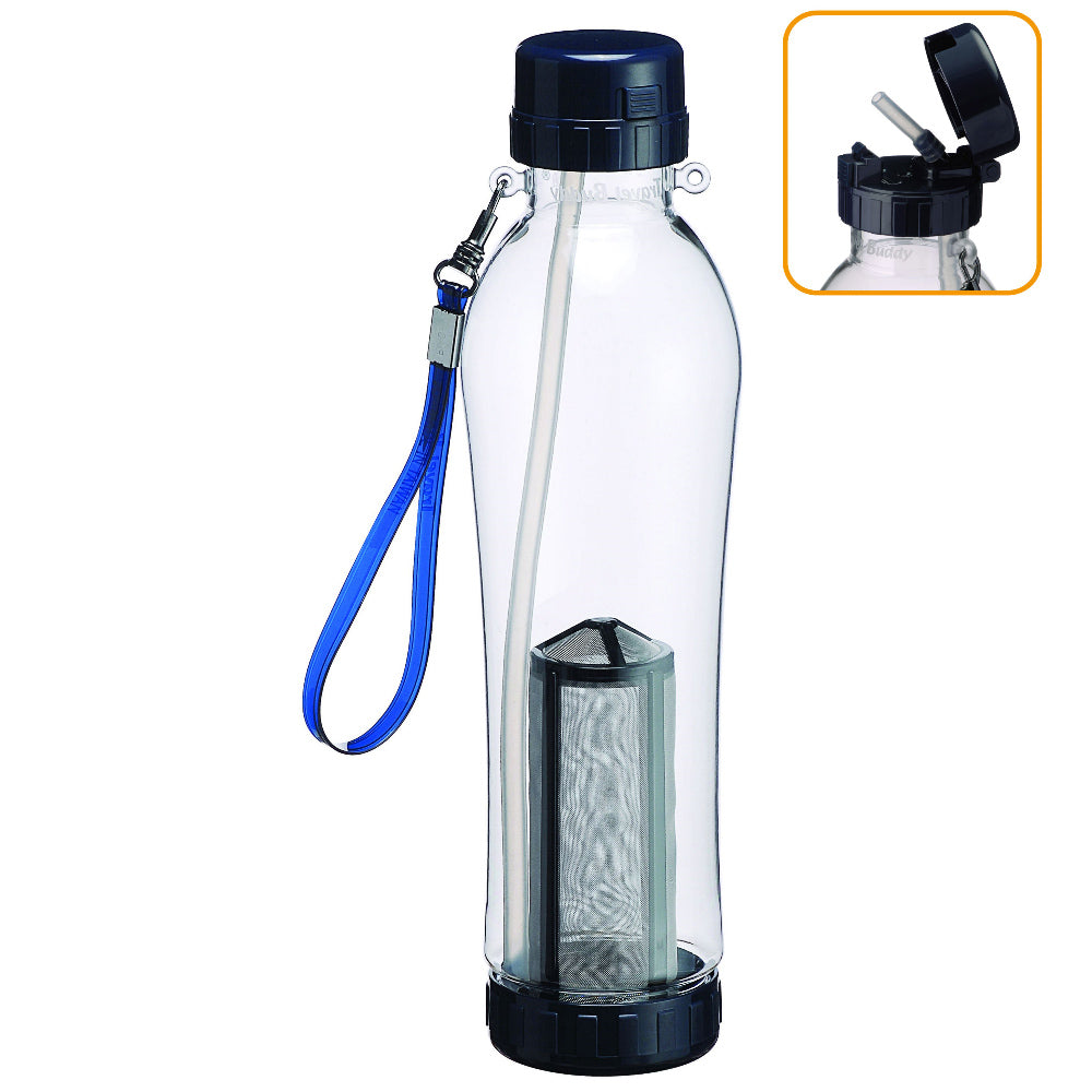 飄逸杯 トラベルバディ 740cc ストロー付き 茶こし付き 透明ボトル  ストラップ付き  持ち運び便利