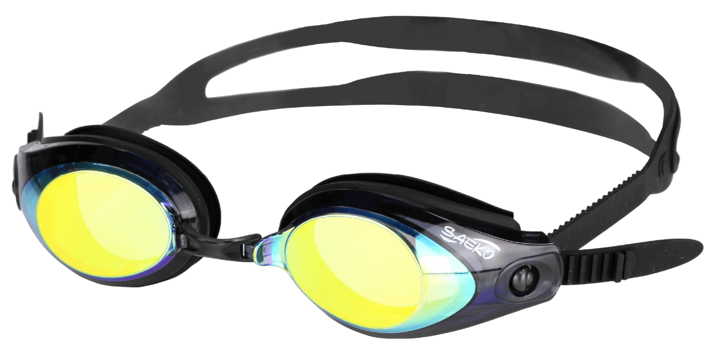 SAEKO S42UV スイミングゴーグル 黒 ミラーレンズ UVカット くもり止め 広角レンズ クイック調節バックル シリコンアイカップ 鼻ベルト交換可能
