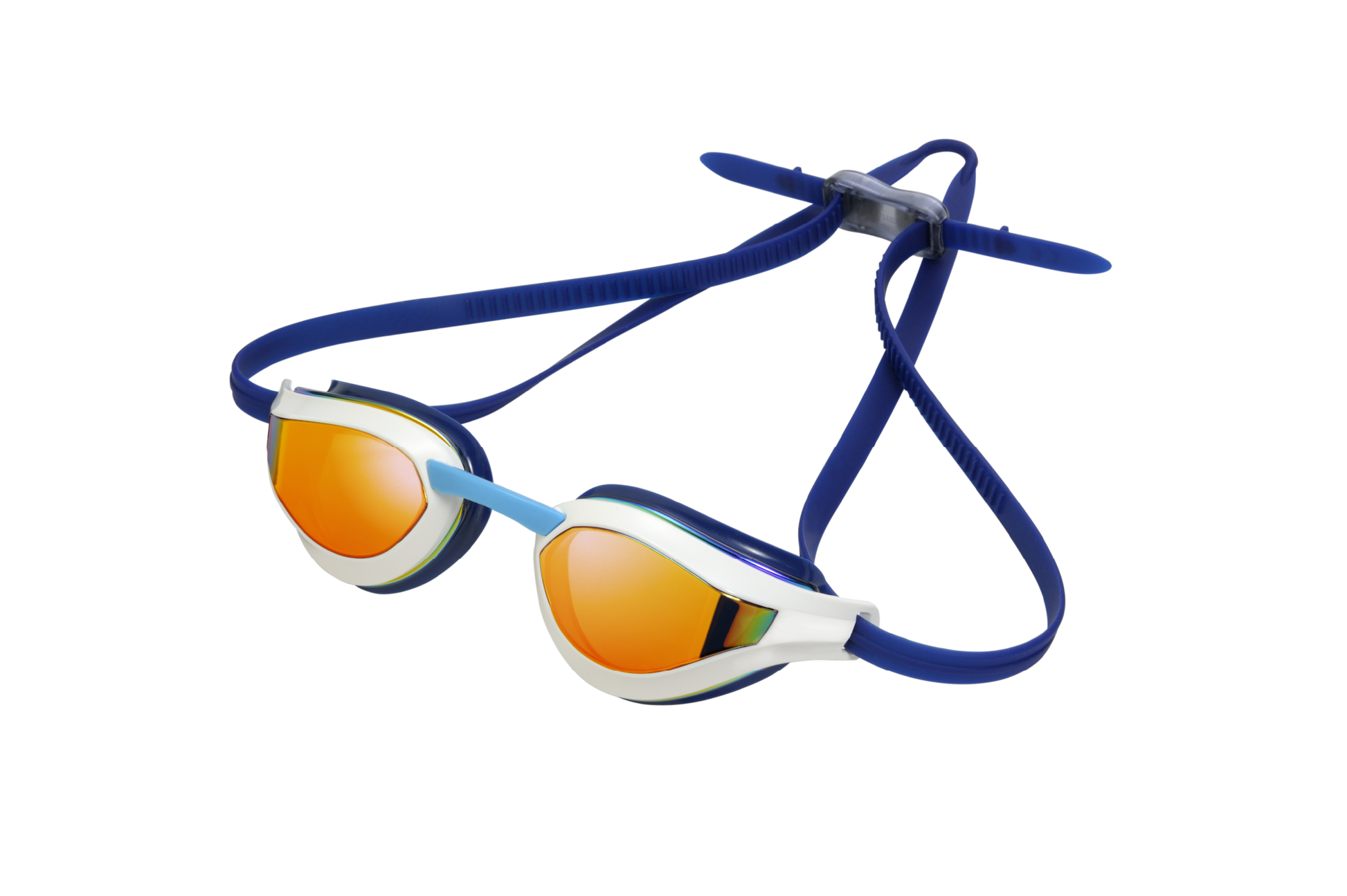 SAEKO S68UV スイミングゴーグル 白青 ミラーレンズ UVカット くもり止め 3Dアイカップ クイック調節 鼻ベルト交換可能 トライアスロン