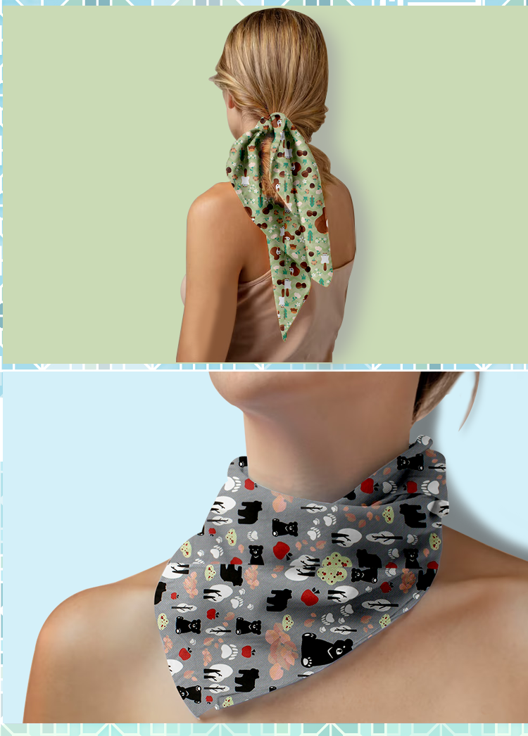 Anti-Arctic 冷感タオル 多用途 ヘアアクセサリー ネックタオル ミントグリーン グレー 窓花デザイン 台湾製 玉石繊維