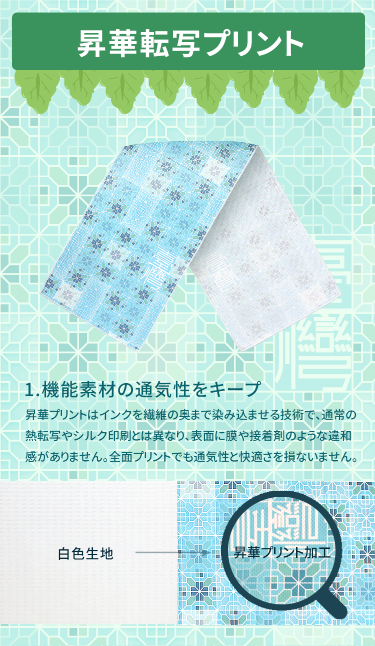 Anti-Arctic 冷感タオル 昇華転写プリント ブルー ホワイト 窓花デザイン 通気性 機能素材 台湾製 玉石繊維