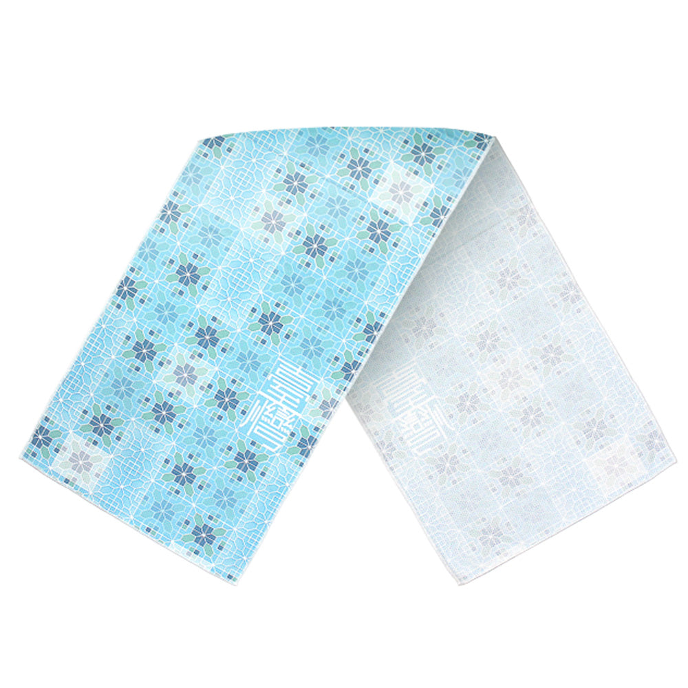 Anti-Arctic 冷感タオル ブルー ホワイト 両面 窓花デザイン 玉石繊維 30x100cm 台湾製 運動 アウトドア用