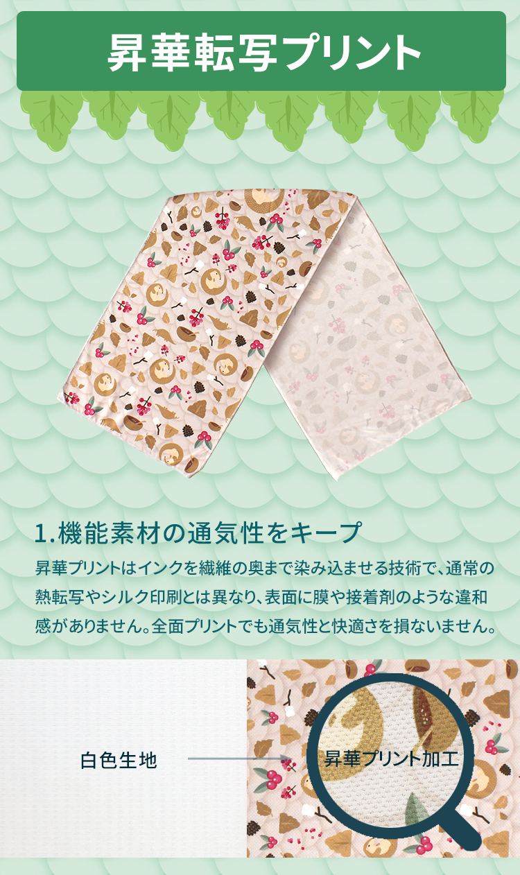 昇華転写プリント Anti-Arctic 冷却タオル センザンコウ柄 表裏両面 白色生地 プリント加工 通気性キープ 色落ちなし 機能性