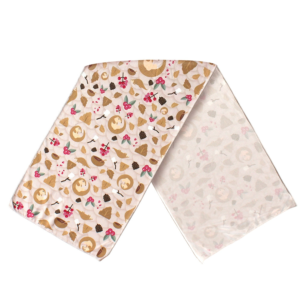 Anti-Arctic 冷却タオル センザンコウと赤い実柄 表裏両面展開 ベージュ濃い柄とピンクベージュ淡い柄 30x100cm 玉石繊維