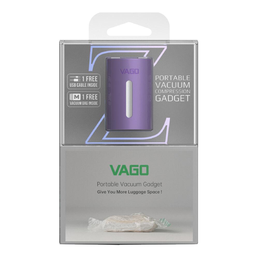 VAGO Z パープル パッケージ USBケーブル付き 真空バッグ付き ポータブル 旅行用 荷物スペース拡大