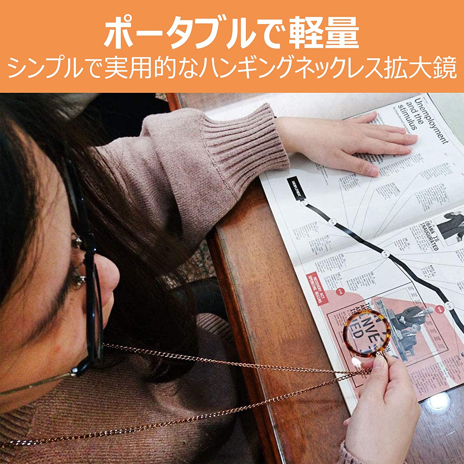 3倍率 ペンダントルーペ+2倍率 ペンダント型 カード ルーペ 首掛け 拡大鏡 虫眼鏡 高倍率 拡大レンズ ネックレス UB14+853x2.