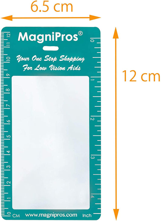 MagniPros ブックマーク式拡大鏡 緑色 サイズ6.5×12cm 定規付き CM inch刻度 しおり型ルーペ 読書 弱視サポート