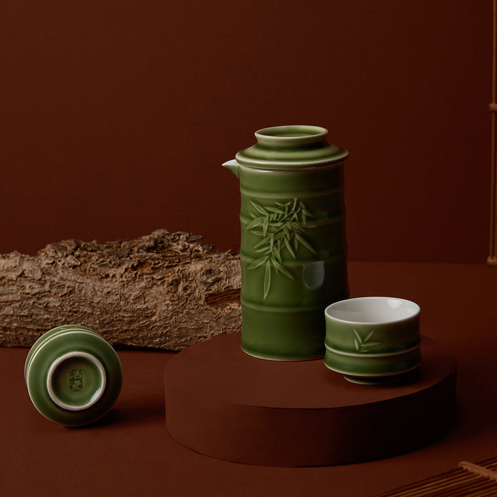竹君子 茶器セット 急須 湯呑み 3色展開 軽量 セラミック 携帯便利 収納バッグ付 おしゃれ 和モダン プレゼントにも最適