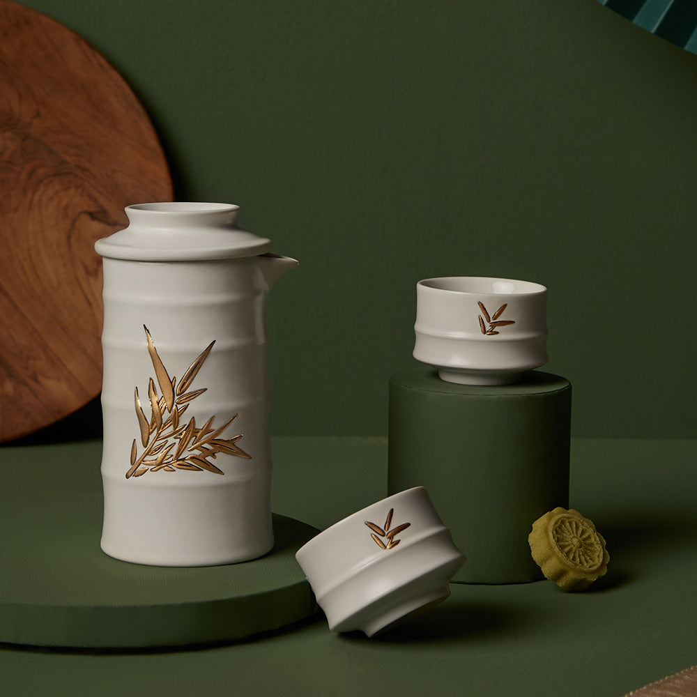 竹君子 茶器セット 急須 湯呑み 4色展開 軽量 セラミック 携帯便利 収納バッグ付 おしゃれ 和モダン プレゼントにも最適