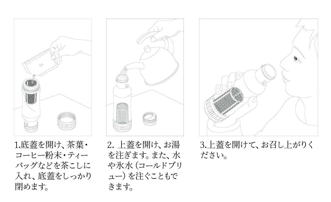 トラベルバディ 370cc PC-301 茶こし付き 保護袋付き ウォーターボトル 旅行 キャンプ SUS316ステンレス 耐熱 クリア