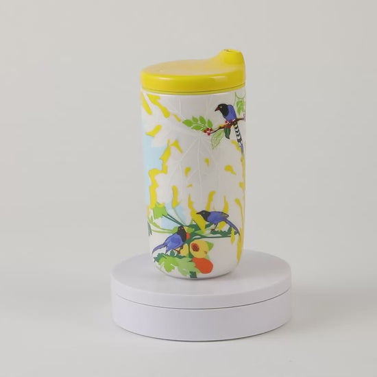 瓷林 鵲起 陶器タンブラー 台湾国鳥デザイン ふた付き  360度ビュー 二重構造 保温保冷 持ち運び便利 300ml マイボトル