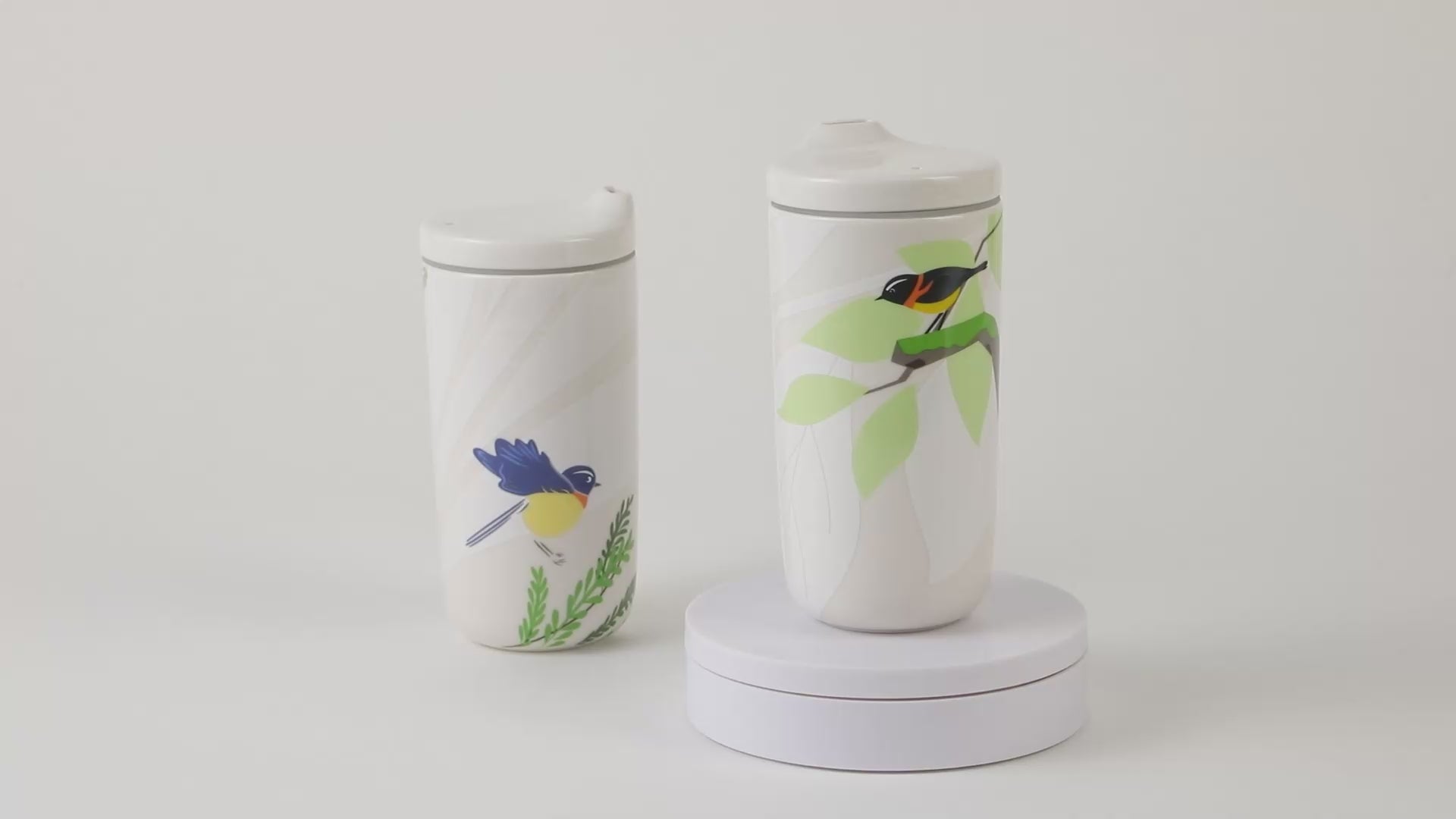 瓷林 躍進タンブラー アリサンヒタキ 白色陶器製 ふた付き 保温保冷 台湾固有種の青い鳥デザイン マイボトル 展示 商品動画