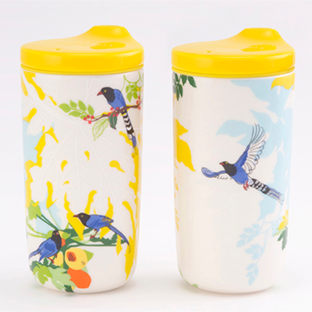 瓷林 鵲起（じゃっき） 陶器タンブラー｜タイワンアオカササギ 蓋付きタンブラー 保温保冷 持ち運び