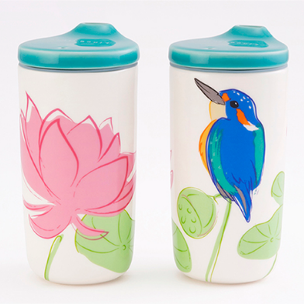 瓷林 翠啼蓬勃（すいていほうぼつ）タンブラー｜カワセミ 陶器 蓋付きタンブラー 保温保冷 持ち運び