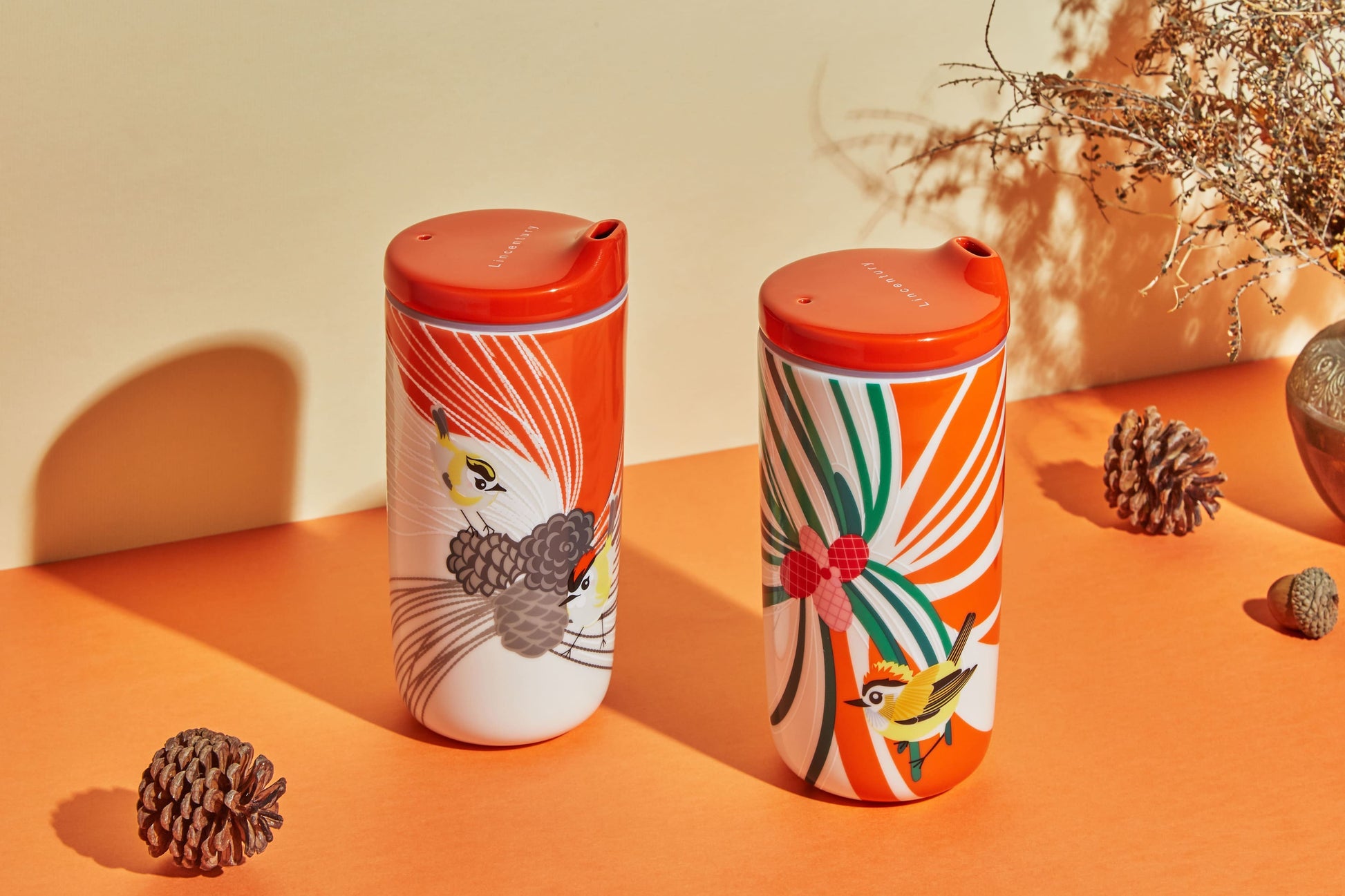 瓷林 和音 陶器タンブラー ニイタカキクイタダキ オレンジ蓋  保温保冷 ふた付き 300ml  おしゃれ マイボトル