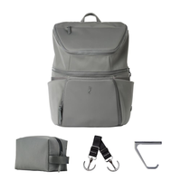 Dausonlab マザーズリュック 15L グレー 4件セット 防水 軽量 大容量 ポーチ フック付 パパママ兼用 育児バッグ