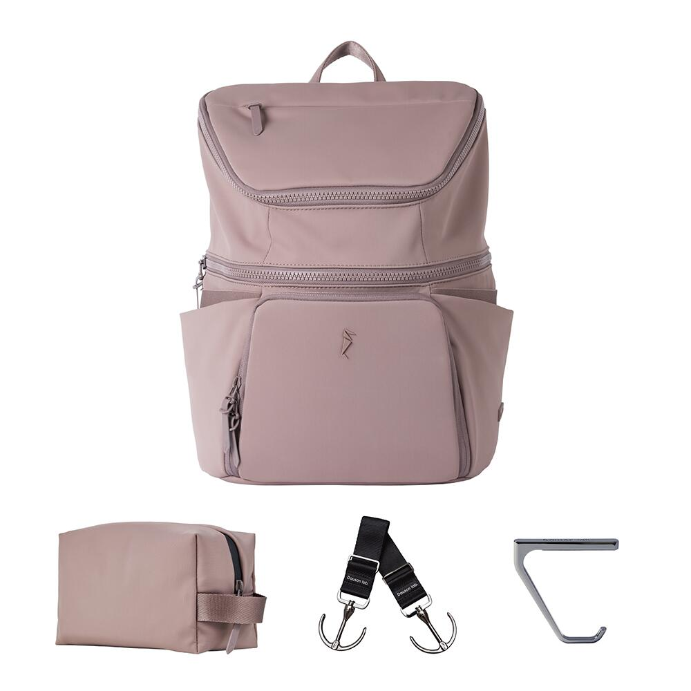 Dausonlab マザーズリュック 15L ピンク 4件セット 防水 軽量 大容量 ポーチ フック付 パパママ兼用 育児バッグ