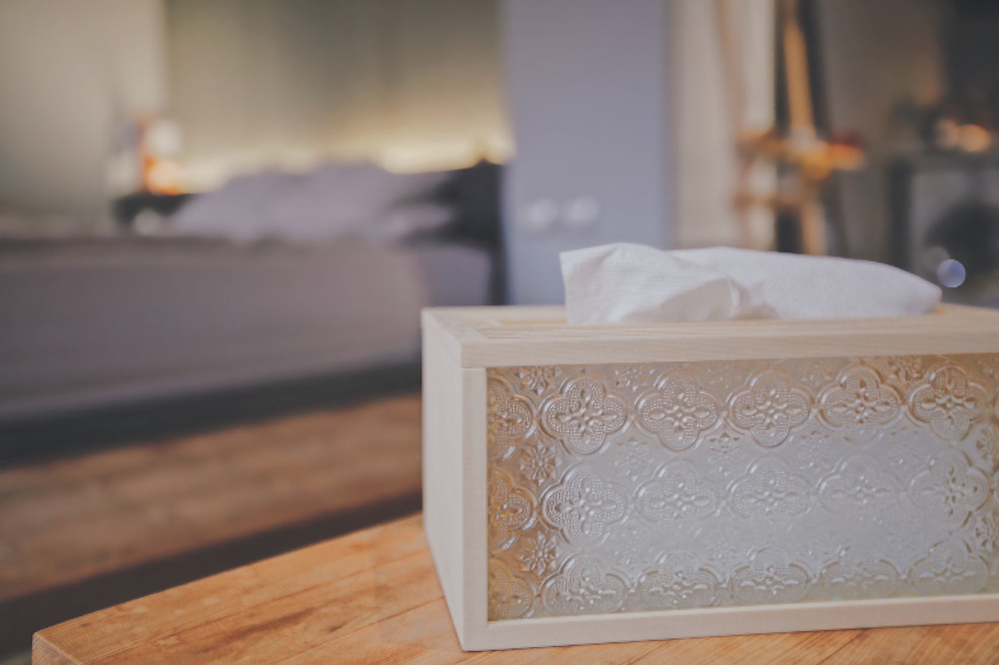 手手 海棠花柄ティッシュボックス ヒノキ木製 防湿防虫 レトロガラス 海棠花柄 寝室 和モダン インテリア