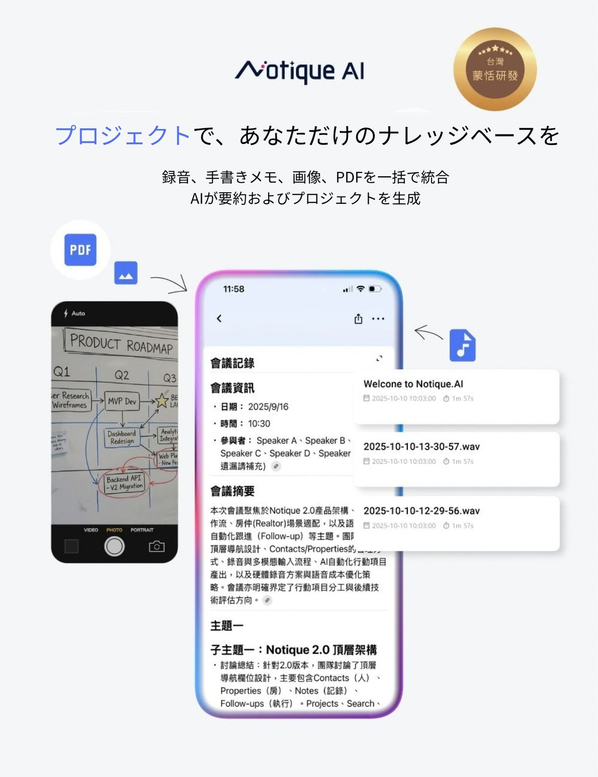 Notique AI Pen AI録音王｜ペン型ボイスレコーダー 文字起こし 多言語 音声認識 AI要約 ビジネス 会議 授業 講義