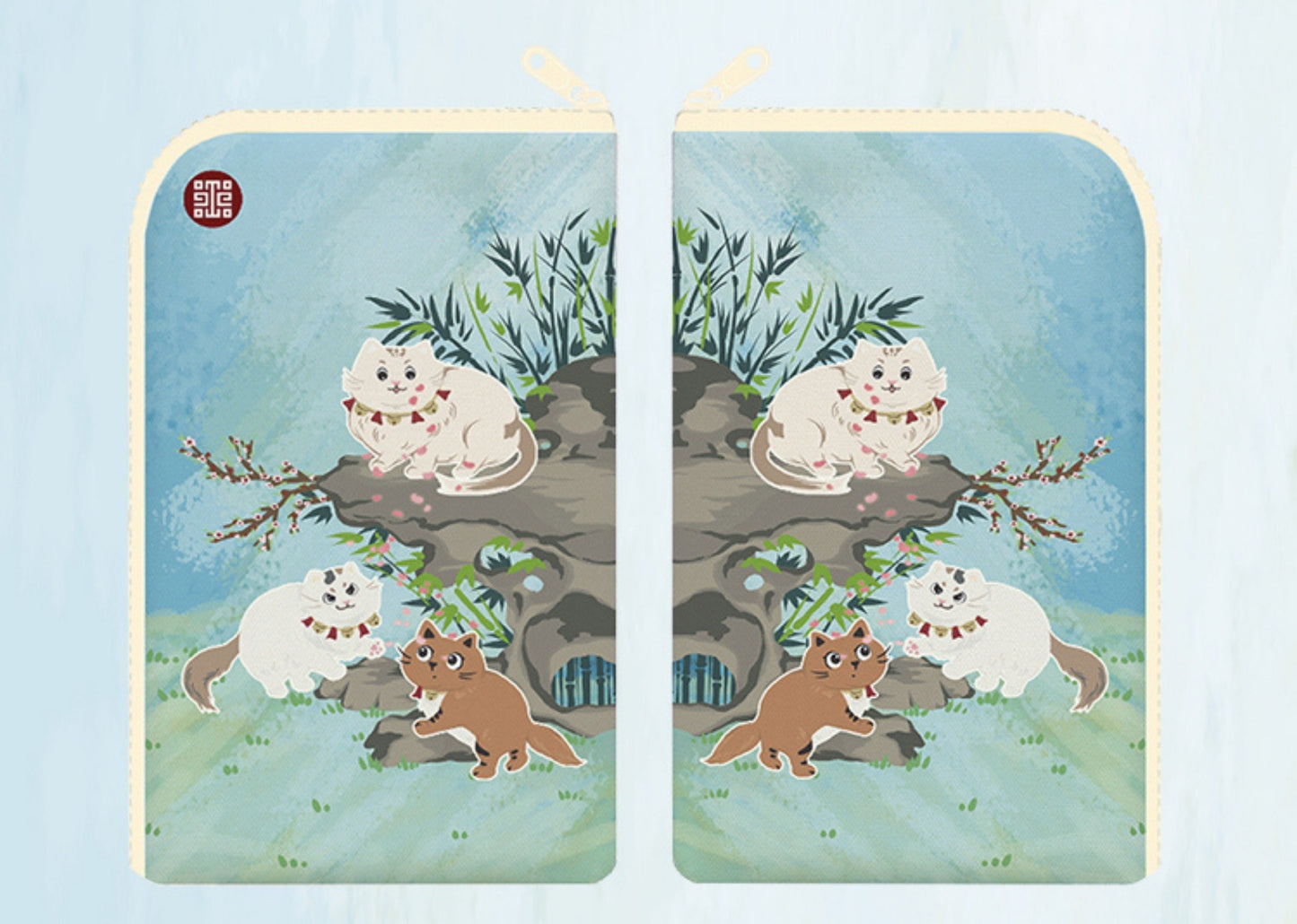 【故宮コラボ】 にゃんこ探検隊 マルチポーチ＆タオルセット 11×18cm ハンドタオル マルチポーチ スマートフォン収納ミニポーチ ねこ