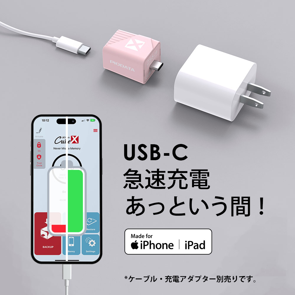 iXflash Cube USB-C 急速充電対応 あっという間 MFi認証 iPhone iPad 60W充電 Type-C ケーブル アダプター別売 白 桜色
