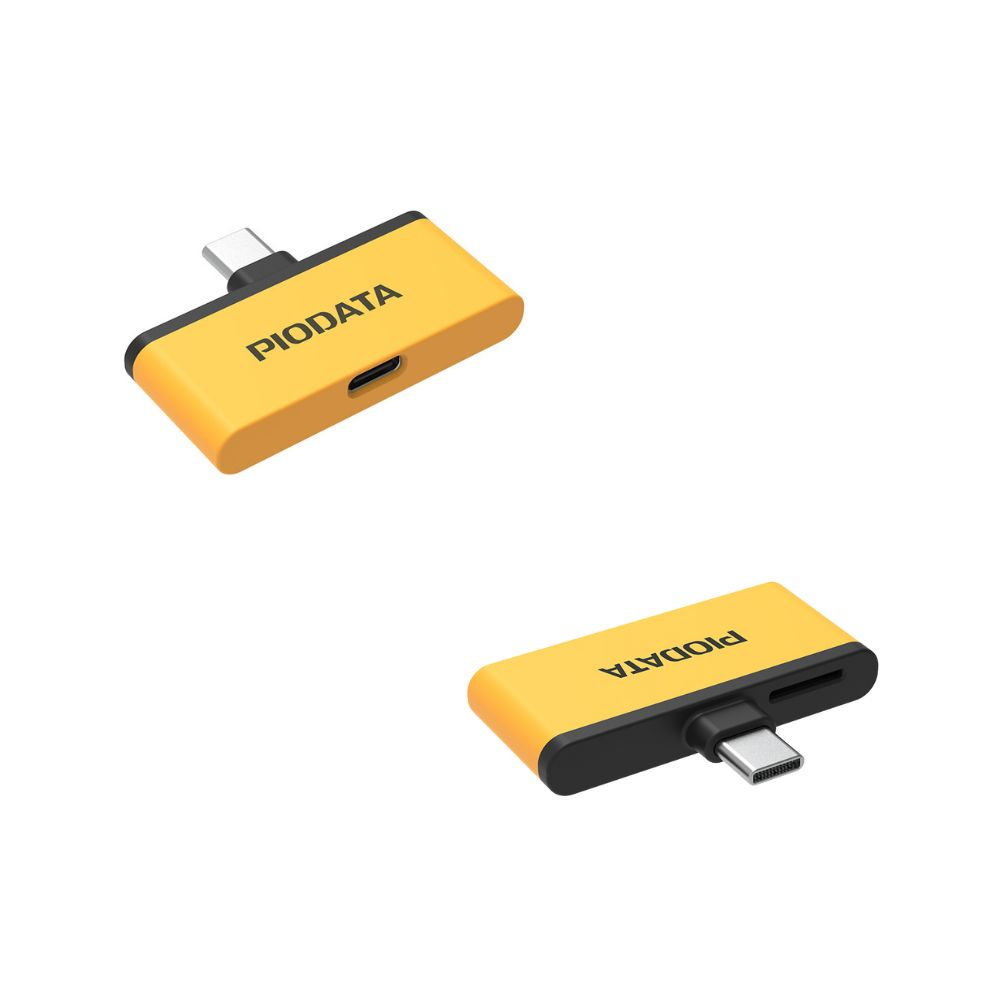 iXflash Q カードリーダー イエロー USB-C microSD対応 正面 背面 デュアルポート コンパクト設計