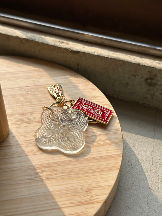 壹弍文創 海棠花キーチャーム｜ 花柄 菱形 キーホルダー ギフト お祝い お土産 台湾雑貨 台湾窓ガラス模様