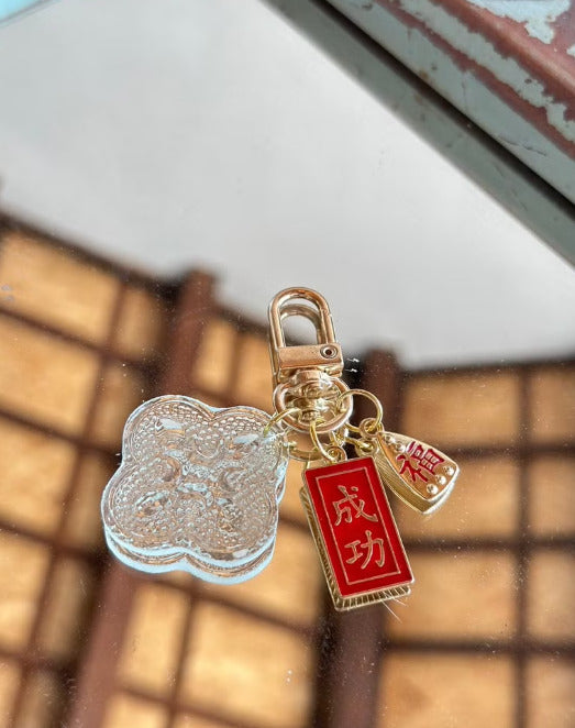 壹弍文創 海棠花キーチャーム｜ 花柄 菱形 キーホルダー ギフト お祝い お土産 台湾雑貨 台湾窓ガラス模様