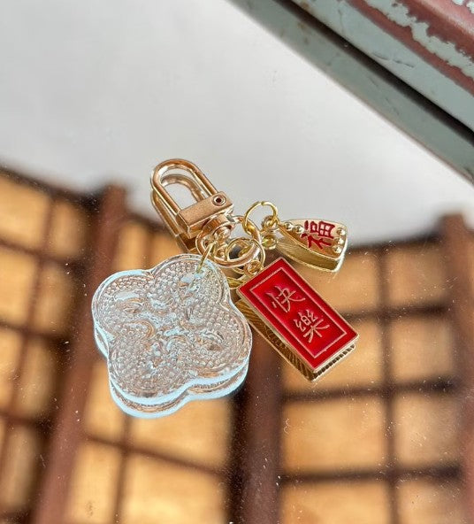 壹弍文創 海棠花キーチャーム｜ 花柄 菱形 キーホルダー ギフト お祝い お土産 台湾雑貨 台湾窓ガラス模様